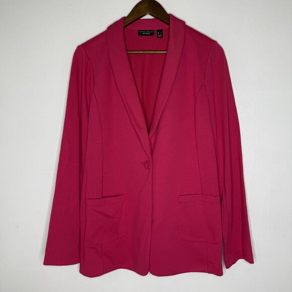 Susan Graver Blazer Womens Large Pink Single Button Cotton Blend Jacket Pockets - Picture 1 of 7